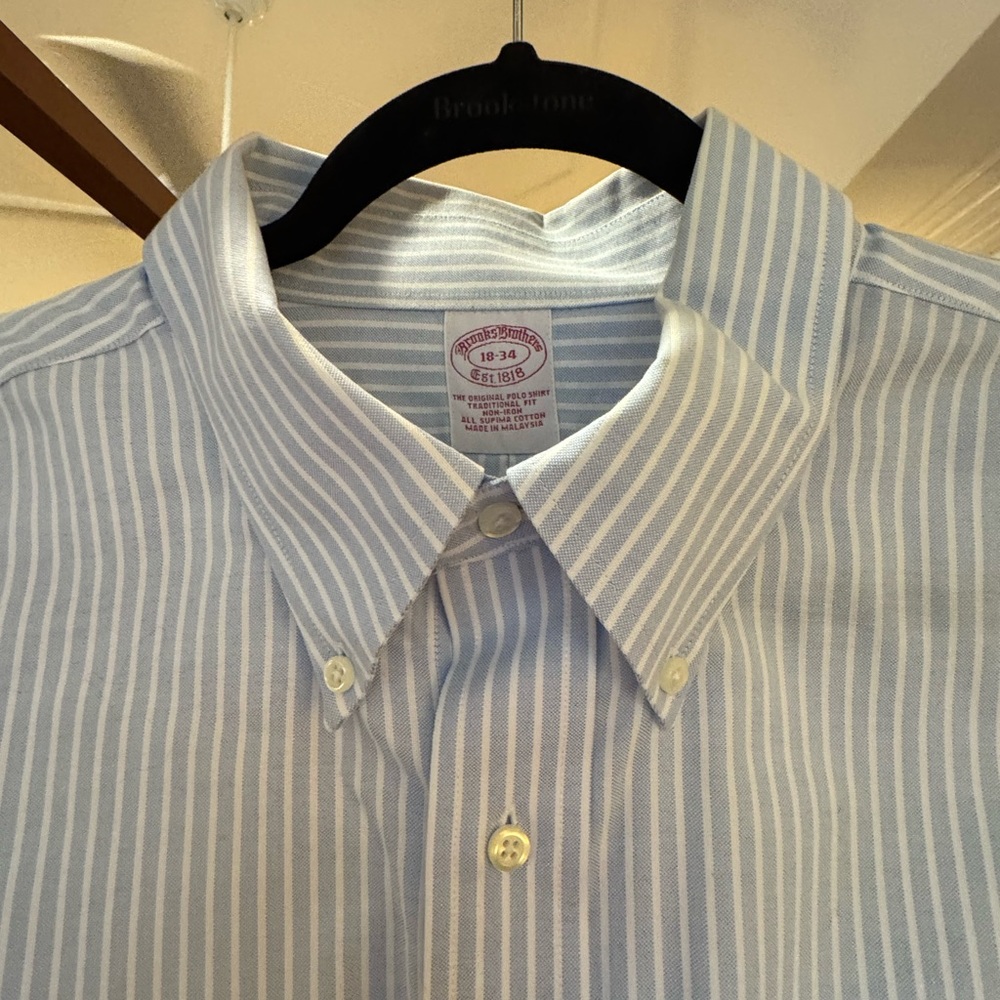 Brooks Brothers Men's Blue and White Striped Dress Shirt
